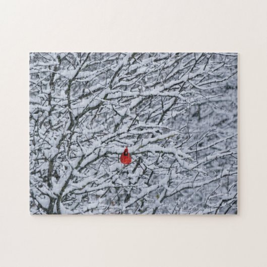 Oiseau cardinal rouge dans le Puzzle d'art hiverna (Horizontal)