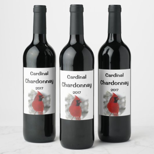 Oiseau cardinal rouge en Étiquette de vin blanc de (Bouteilles)