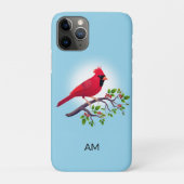 Oiseau cardinal rouge et monogramme sur Coque bleu (Dos)