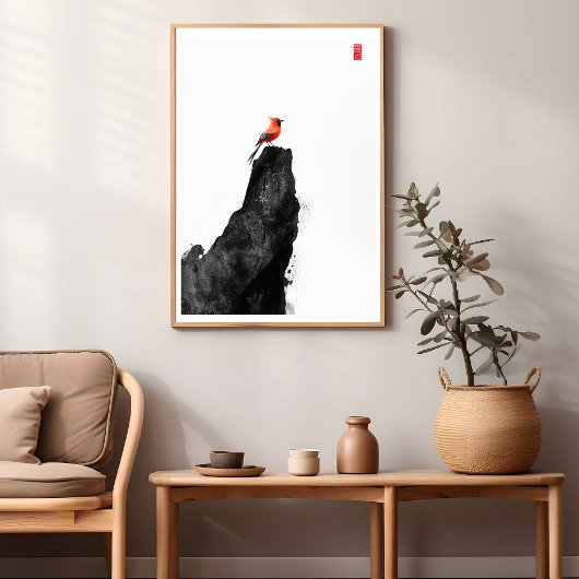 Oiseau cardinal rouge - Poster de mur de lavage d'