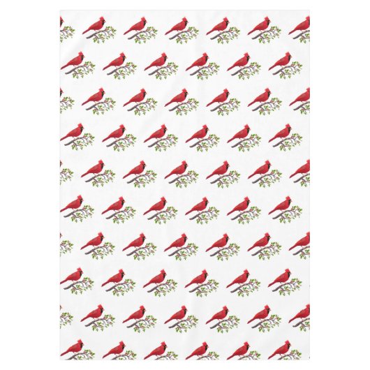Oiseau cardinal rouge sur nappe blanche (Devant)