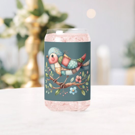Oiseau chanteur patchwork sur branche fleurie (Insitu (Mariage))