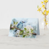 Oiseau chrétien de bleu de carte de sympathie (Fleur jaune)