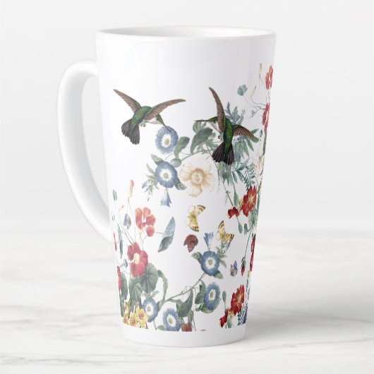 Oiseau-colibri Papillon du jardin Fleur Mug latte (Angle gauche)