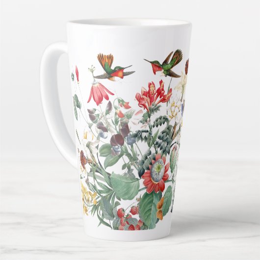 Oiseau-colibri Papillon du jardin Fleur Mug latte (Angle gauche)