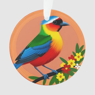 Oiseau Coloré Perché Parmi Des Fleurs Vibrantes