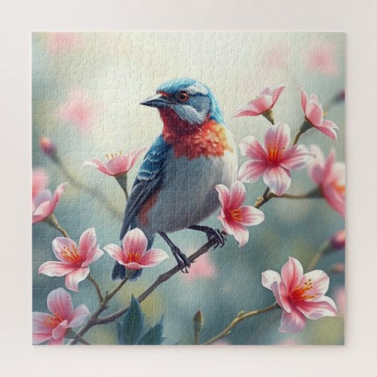 Oiseau Coloré Puzzle Floral en Pièces (Vertical)