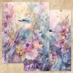 OISEAU DANS JARDIN FLEURI DE PRINTEMPS PAPIER POUR