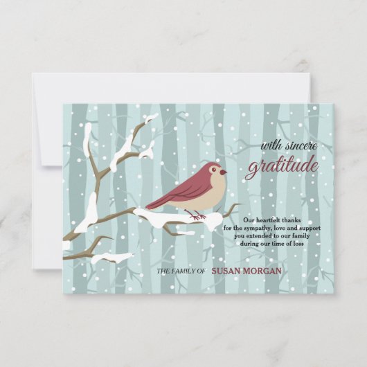 Oiseau dans le carte de remerciements de perte de (Devant)