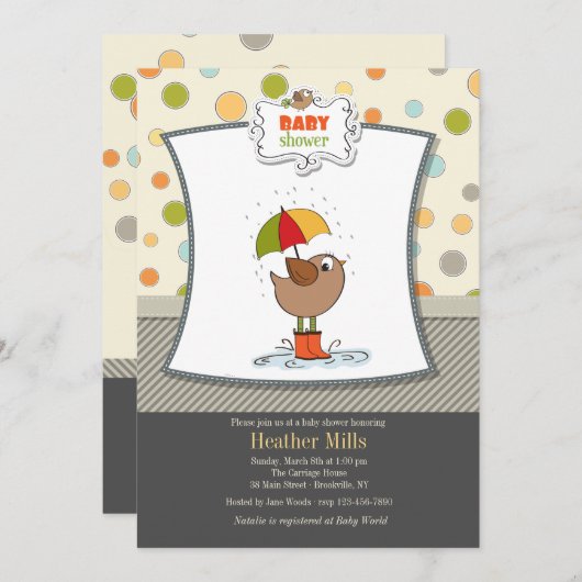 Oiseau dans les bottes Invitation à la douche (Devant / Derrière)