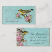 Oiseau dans les cartes de visite roses de roses (Devant / Derrière)