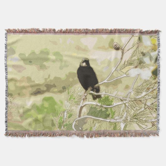 Oiseau dans un arbre à pin Jeter la couverture (Devant)