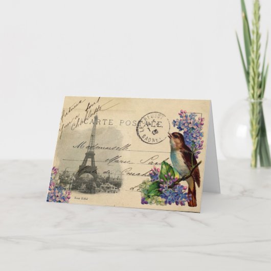 Oiseau de carte postale de Paris sur la carte de (Devant)