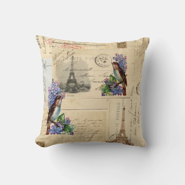 Oiseau de carte postale de Paris sur le coussin de (Recto)