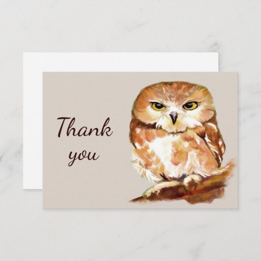 Oiseau de Chouette Merci d'aquarelle avec attitude (Devant / Derrière)