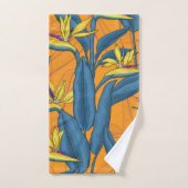 Oiseau de fleurs paradisiaques sur orange (Serviette à main)