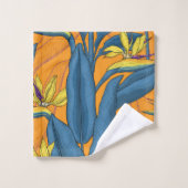 Oiseau de fleurs paradisiaques sur orange (Gant de toilette)