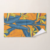 Oiseau de fleurs paradisiaques sur orange (Serviette à main)