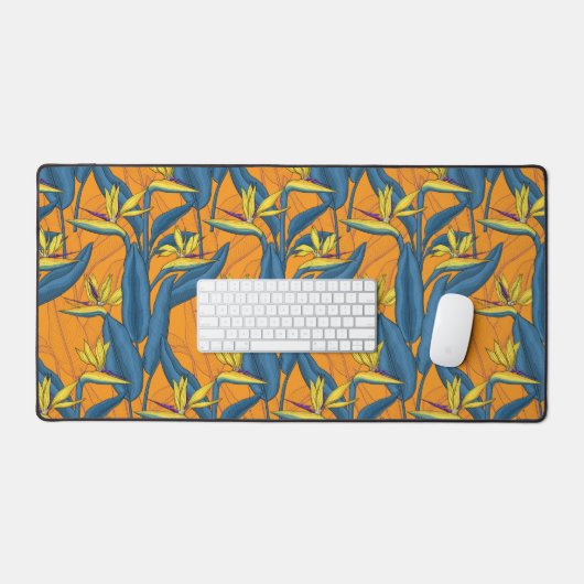Oiseau de fleurs paradisiaques sur orange (Clavier et souris)