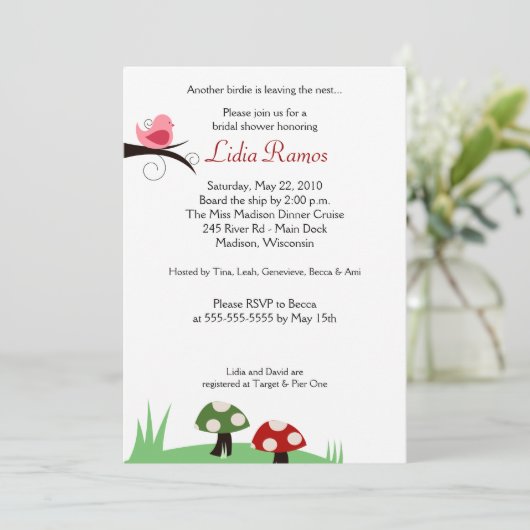 Oiseau de forêt 5x7 Invitation de la douche nuptia (Debout devant)