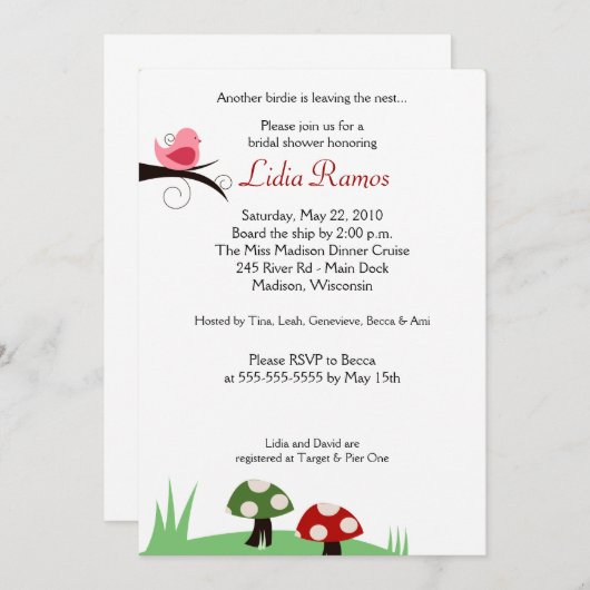 Oiseau de forêt 5x7 Invitation de la douche nuptia (Devant / Derrière)