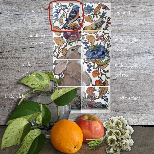 Oiseau de lapin Jacobean Carreau floral Mural 8pc 