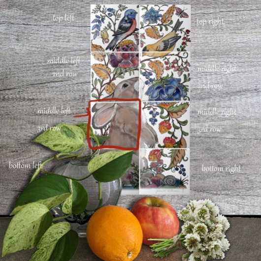 Oiseau de lapin Jacobean Carreau floral Mural 8pc 