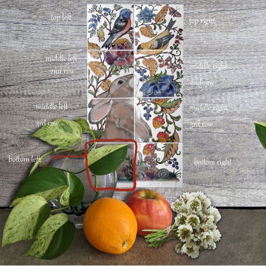 Oiseau de lapin Jacobean Carreau floral Mural 8pc