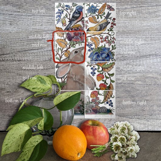 Oiseau de lapin Jacobean Carreau floral Mural 8pc 