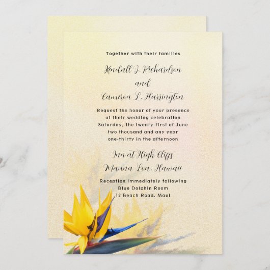 Oiseau de paradis Faire-part de mariage tropicale (Devant / Derrière)