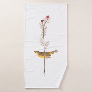 Oiseau de Paruline à capuchon Audubon sur Fleur ro