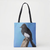 Oiseau de Phoebe noir sur le sac fourre-tout bleu (Devant)