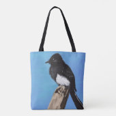 Oiseau de Phoebe noir sur le sac fourre-tout bleu (Dos)
