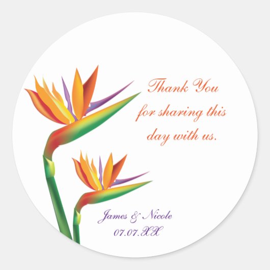 Oiseau du Paradis Stickers Mariage Tropical Favor (Devant)