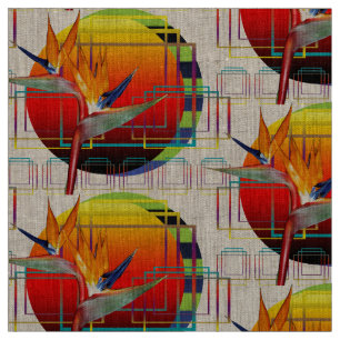Oiseau du tissu de coucher du soleil géométriq