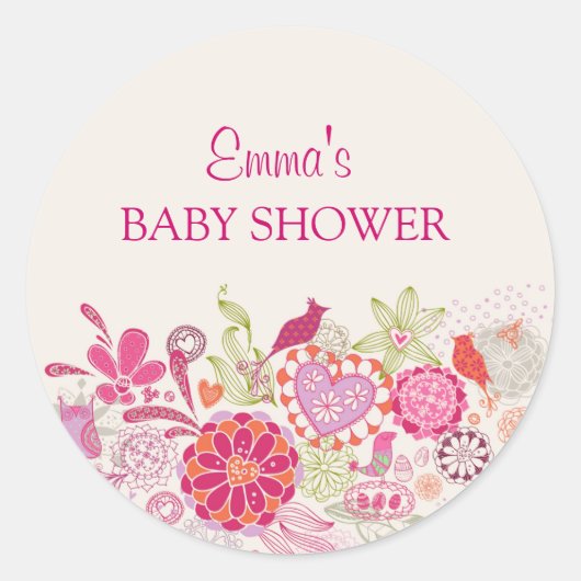 Oiseau en fleurs du jardin | Sticker Baby shower (Devant)