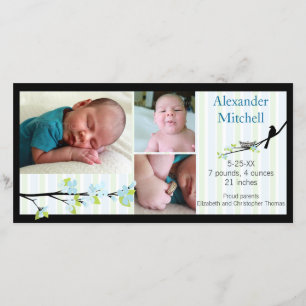 Oiseau et fleurs dans le faire-part de naissance