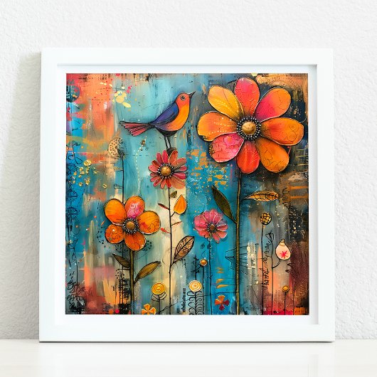 OISEAU ET POSTER FLORAL