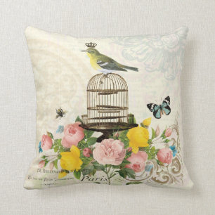 Oiseau français vintage et coussin de cage à
