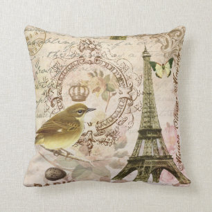 Oiseau français vintage et coussin de Tour Eiffel