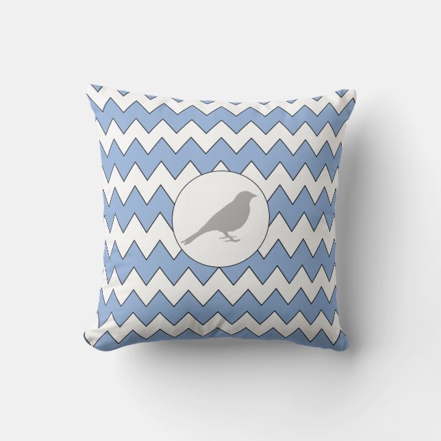 Oiseau gris Zig Zag Coussin bleu clair (Recto)