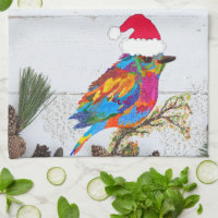 Oiseau mignon et coloré sur une branche Serviette