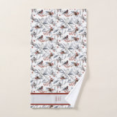 Oiseau Monogramme Blanc Gris Argent Branche Baies  (Serviette à main)