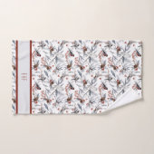 Oiseau Monogramme Blanc Gris Argent Branche Baies  (Serviette à main)