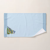 Oiseau mou moderne sur bleu clair (Serviette à main)