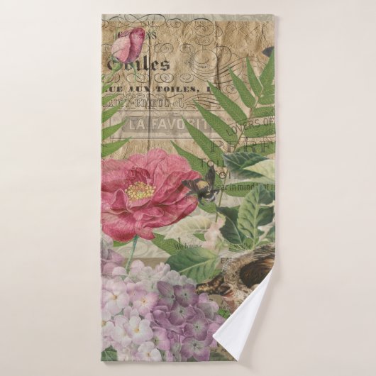 Oiseau Nid Floral Jardin Fleur Papillon Art (Serviette de bain)