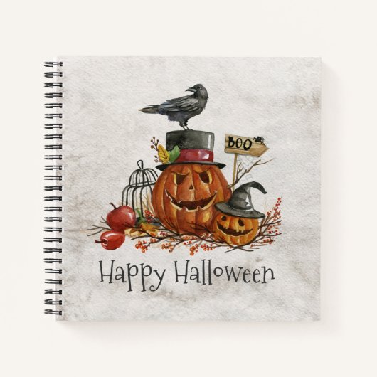 Oiseau noir d'Halloween et Citrouilles | Carnet (Devant)