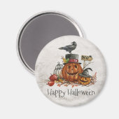 Oiseau noir d'Halloween et Citrouilles | Magnet (Recto/Verso)