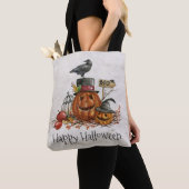 Oiseau noir d'Halloween et Citrouilles | Sac fourr (De près)