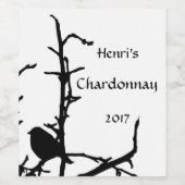 Oiseau noir sur branche d'arbre Étiquette de vin b (Étiquettes simples)